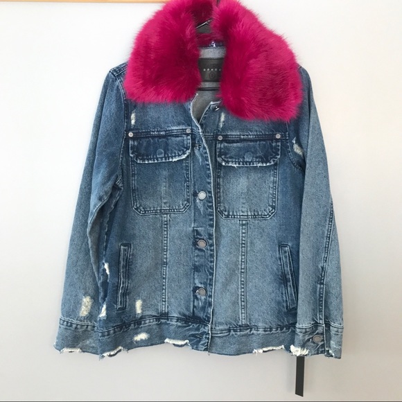 jean jacket pink fur collar